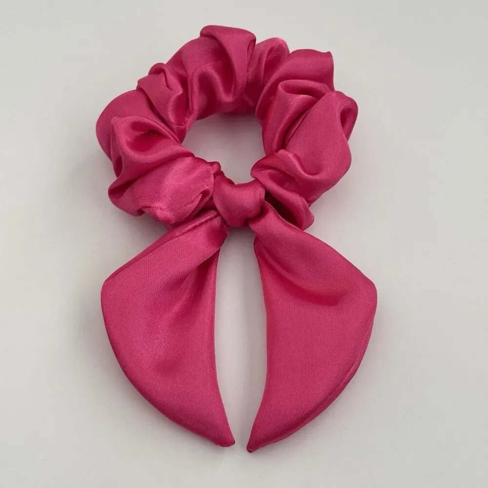Luxury Hot Pink Satin Bow Scrunchie Handmade – Statement Hair Accessory - Picture 2 of 16